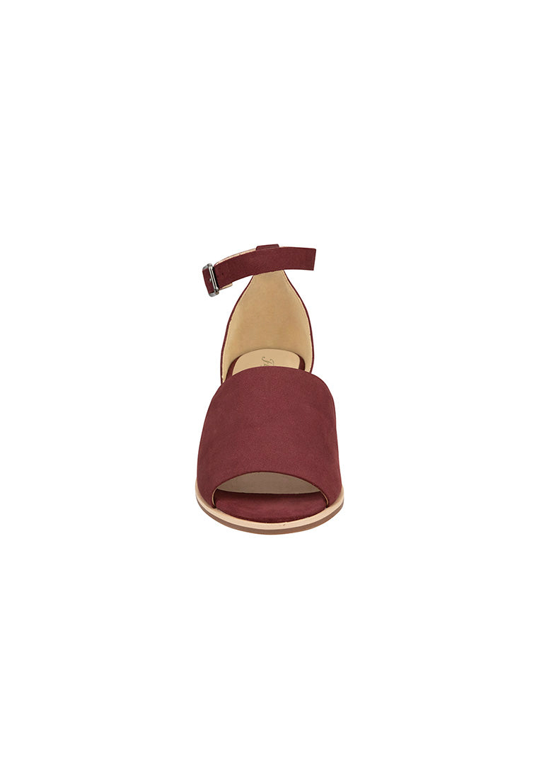 SOPHIE Women's Open Toe Block Heel Sandal Burgundy