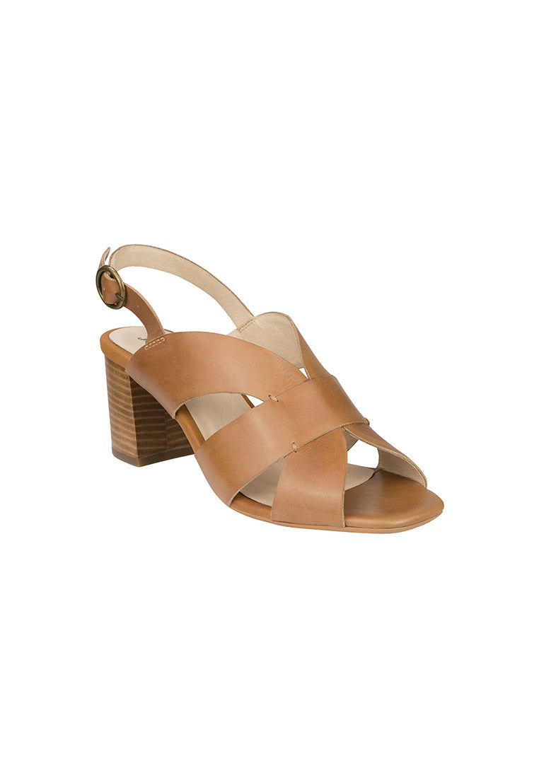 GEORGINA OPEN TOE BLOCK HEEL Cognac Calf