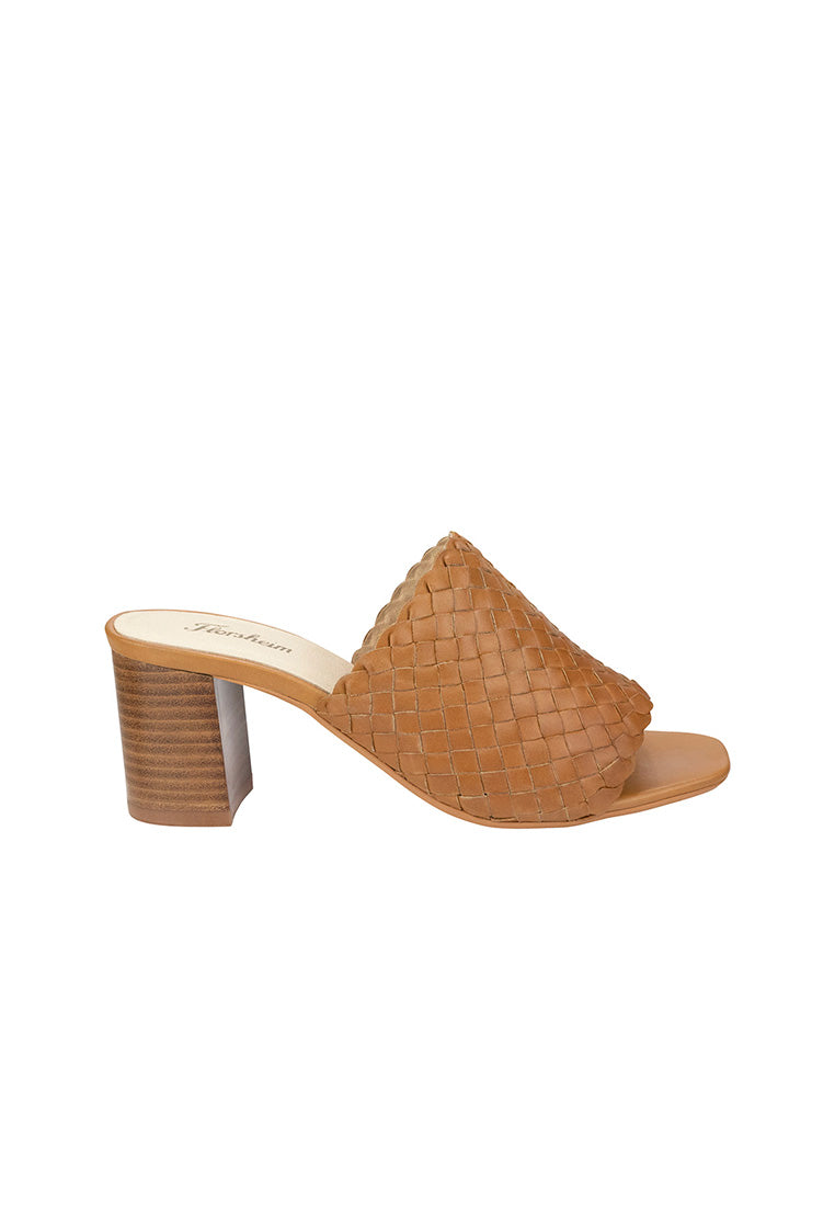 GRETTA OPEN TOE SLIDE Cognac Calf